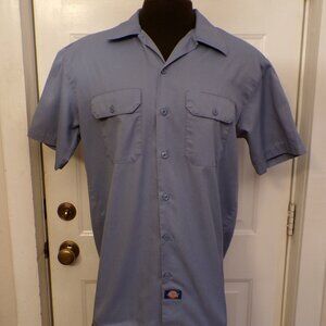 DICKIES Men's A Legend In Work Shirt Button Up Short Sleeve Logo Blue Sz: LARGE